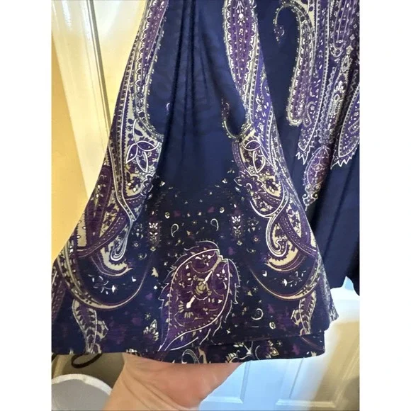 EFFORTLESS STYLE BY CITIKNITS QVC LONG SLEEVE V-NECK TUNIC PAISLEY NAVY 1X EUC - Picture 5 of 8